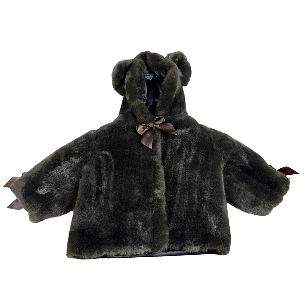 BEARINGTON BEAR COLLECTION Dark Brown Faux Fur Button Down Bear Coat 12-24 Month